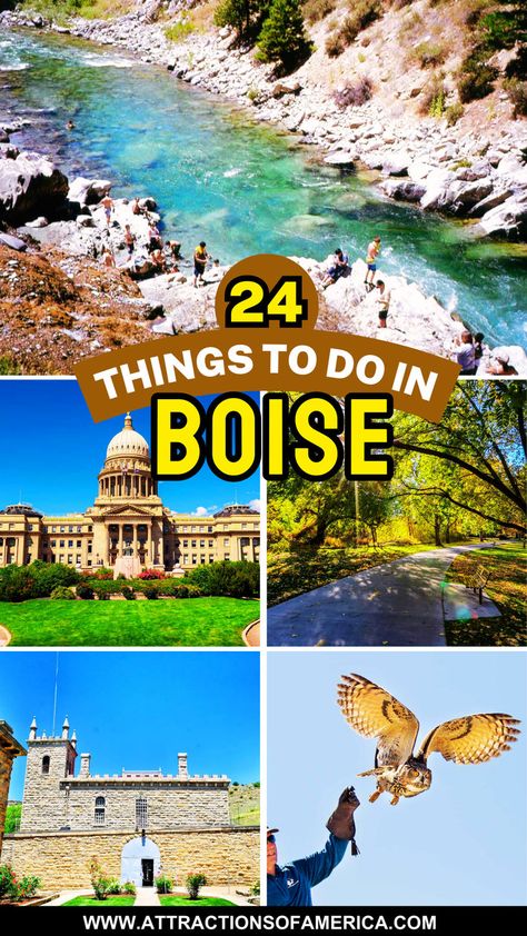 24 things to do in Boise with image of Boise River Greenbelt, Old Idaho Penitentiary, Idaho State Capitol Building. Idaho Adventure, Idaho Travel, Boise Idaho, Tourist Attraction, Fun Things, All The Best, Idaho, New Orleans, Travel Guide