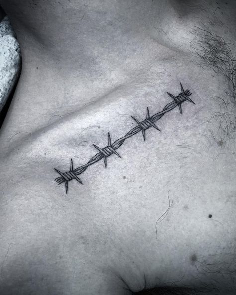 James Tran on Instagram: “Can this really be the first set of barbed wire I’ve ever tattooed?  #blackwork #blackworkerssubmission #ttt #tttism #lovettt #blkttt…” Barbed Wire On Collar Bone, Collar Bone Barbed Wire Tattoo, Collar Bone Tattoo Barbed Wire, Barb Wire Tattoo Men, Barbed Wire Collar Bone Tattoo, Tattoo Barbed Wire, Bathrooms Rustic, Barb Wire Tattoo, Barbed Wire Tattoo