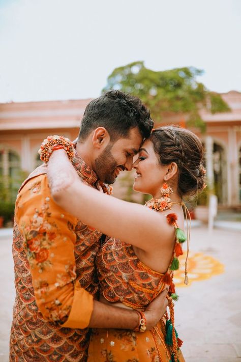 Glam Destination Wedding With The Bride Who Designed Her Own Outfits | WedMeGood Haldi Photoshoot, Marriage Poses, Pre Wedding Photoshoot Props, Indian Wedding Photography Couples, Engagement Photography Poses, Wedding Photoshoot Props, Wedding Portrait Poses, Bridal Photography Poses, Indian Wedding Couple Photography