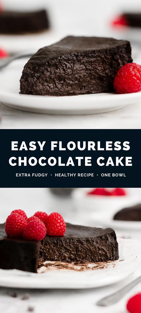 This is the BEST flourless chocolate cake recipe — and one of the easiest you’ll ever find! It’s supremely rich with a texture like pure fudge. Quick & simple to make using regular ingredients, naturally gluten free & vegan (egg free & dairy free!) and low calorie too. This chocolate cake tastes incredible — NOT healthy at all! I’m OBSESSED! ♡ flourless chocolate cake vegan. healthy chocolate cake recipe from scratch. flourless chocolate cake recipe easy. Chocolate Cake Recipe From Scratch, Easy Flourless Chocolate Cake, Vegan Dessert Chocolate, Egg Free Chocolate Cake, Healthy Chocolate Cake Recipe, Best Flourless Chocolate Cake, Flourless Cake Recipes, Low Sugar Cakes, Low Calorie Chocolate