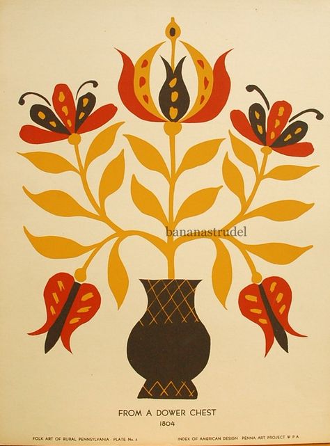 PA dutch style folk art Pennsylvania Dutch Art, Flower Pattern Drawing, Dutch Style, German Folk, Folk Art Flowers, Pennsylvania Dutch, Scandinavian Folk Art, Folk Embroidery, Folk Art Painting