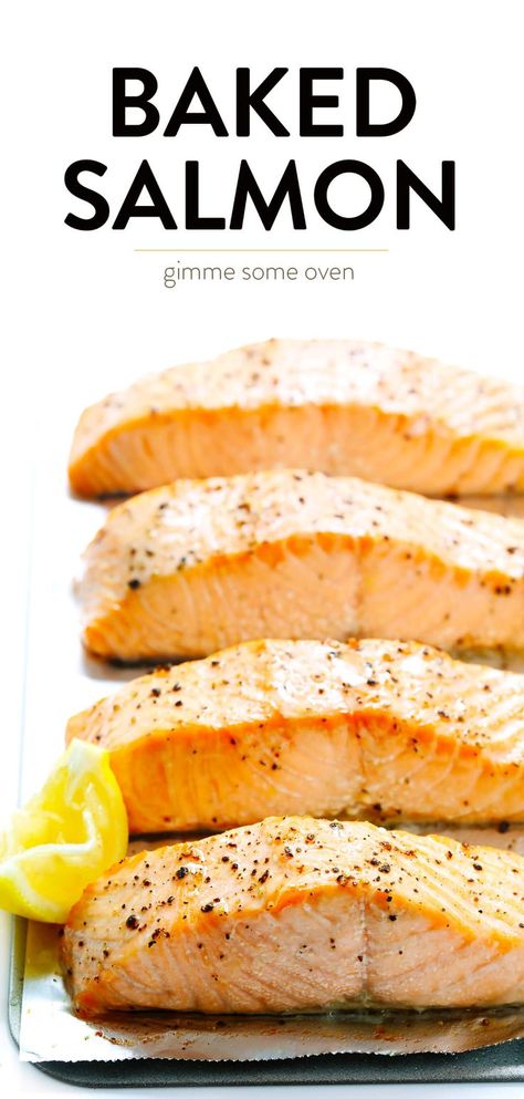 Baked salmon, made easy! Oven Baked Salmon Recipes, Bake Salmon, Salmon Healthy, Oven Salmon, Baked Salmon Recipe, Paleo Fish, Garlic Butter Salmon, Oven Baked Salmon, Healthy Dinner Recipe