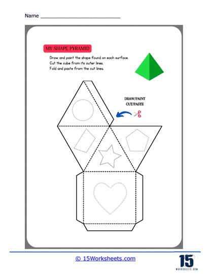 A Pyramid Of Shapes Worksheet - 15 Worksheets.com Pyramid Template, Circle Square Triangle, Holiday Science, Kindergarten Social Studies, Shapes Worksheets, Preschool At Home, Dotted Line, Paper Folding, A Circle