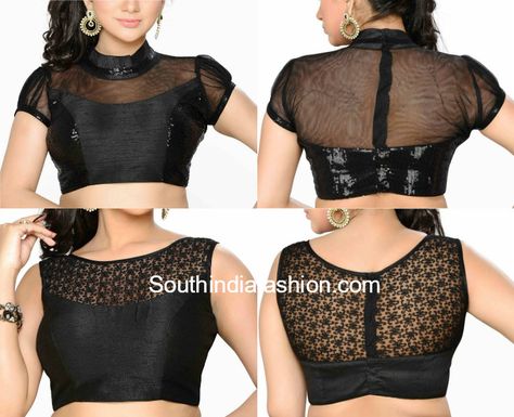 BLACK NMET BLOUSE DESIGNS photo Black Net Blouse Designs Latest, Blouse Designs Net, Blouses For Sarees, Net Blouse Designs, Net Saree Blouse Designs, Black Blouse Designs, Saree Jacket Designs, Netted Blouse Designs, Blouse Designs High Neck