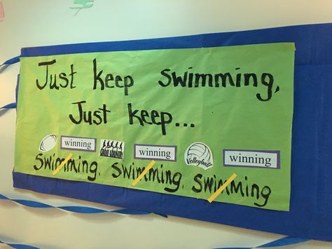 just keep winning Homecoming Under the Sea #homecoming decorating hallway #underthesea Culbertson, Montana Class of .2018 Out Of All The Fish In The Sea Hoco, Under The Sea Pep Rally, Swimming Cheer Posters, Swimming Hoco Signs, Hoco Decorations Hallway, Under The Sea Homecoming Theme, Under The Sea Homecoming, Hoco Nominee Posters, Homecoming Hallways