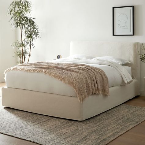 West Elm Bedding, Winged Bed, Washable Slipcovers, Contemporary Bed, Dyed Linen, Storage Bed, Upholstered Beds, My New Room, West Elm