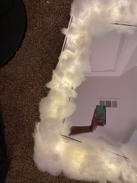 Cloud Mirror Aesthetic, Cloud Mirror Diy, Minimalist Crafts, Housing Aesthetic, Mirrors Diy, How To Make Clouds, Cloud Mirror, Cloud Nursery, First Apartment Checklist