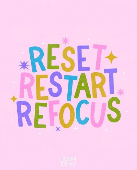 Zoe on Instagram: "Reset. Restart. Refocus ✨ Joining in with #artsycraftsynewyear hosted by @artsycraftsy" Positive Office Quotes Motivation, Lollipop Quotes, Reset Restart Refocus, Cutest Quotes, Class Quotes, Nubian Goddess, Teacher Motivation, Bright Quotes, Illustrated Words