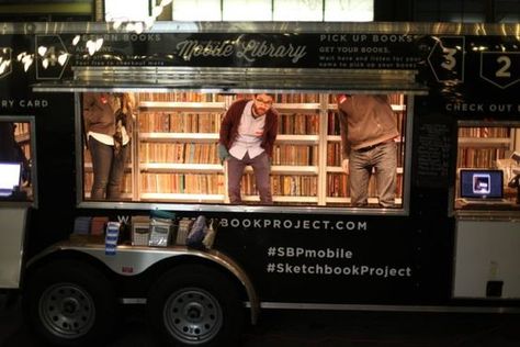 20 Imaginative Mobile Libraries Around The World - BOOKGLOW Book Truck, Book Mobile, Bookstore Design, Street Library, Mobile Library, Bookstore Cafe, Sketchbook Project, Dream Library, The Sketchbook