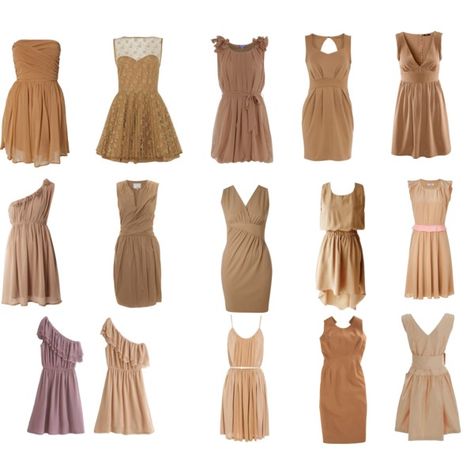 First two dresses in the top row, bottom row middle dress.. free-spirited, flowing, tan bridesmaid dresses. Maid Of Honor Dress Short, Light Brown Dress Outfit, Brown Dress Outfit, Tan Bridesmaids, Tan Bridesmaid Dresses, Light Brown Dress, Maid Of Honor Dress, Bm Dresses, Second Dress