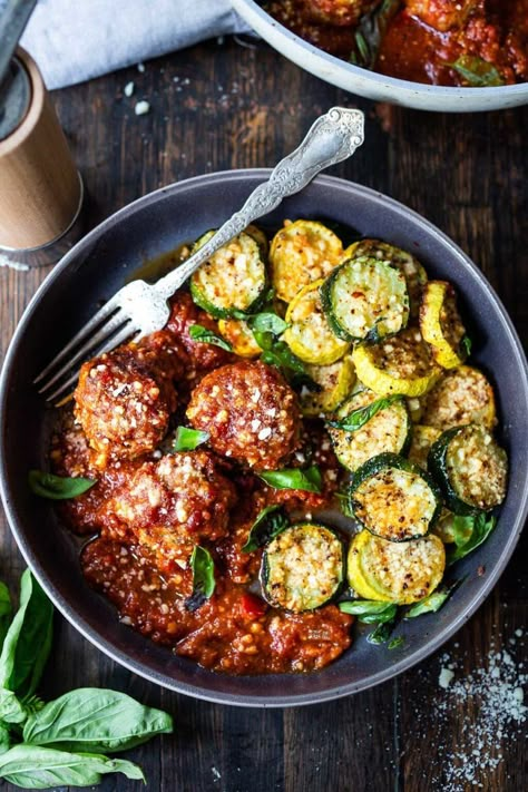 Turkey Meatballs Recipes, Meatballs And Zucchini, Stovetop Simmer, Zucchini Recipes Baked, Feasting At Home, Zucchini Side Dishes, Easy Marinara Sauce, Turkey Meatballs Baked, Italian Diet