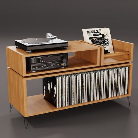 Floating Shelf Design, Vinyl Record Crate, Vinyl Cabinet, Vinyl Record Furniture, Turntable Setup, Vinyl Record Cabinet, Turntable Furniture, Hifi Furniture, Record Player Table