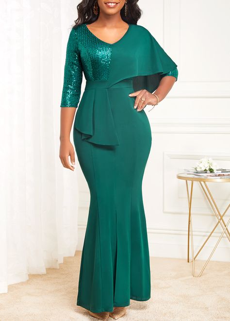 ROTITA Split Green V Neck Mermaid Dress | Rotita.com - USD $39.98 Emerald Green Fashion, Emerald Green Formal Dress, Prince Suit, Green Formal Dresses, Long Sequin Dress, Cheap Party Dresses, Email Automation, Led Dress, Womens Prom Dresses