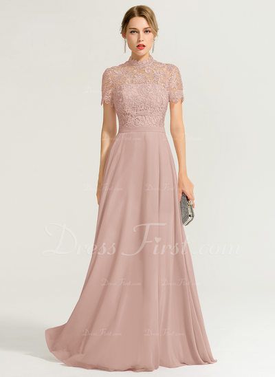 High Neck Bridesmaid Dresses, High Neck Dress Formal, Pattern Dresses, Lace Chiffon Bridesmaid Dress, Fashion Dresses Formal, Bridesmaid Dresses With Sleeves, Dresses Design, Designer Bridesmaid Dresses, Bridesmaid Dressing Gowns