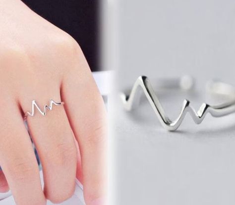 Heartbeat Rings, Music Nails, Latest Earrings Design, Heart Beat Ring, White Beaded Necklaces, Silver Ring Designs, Silver Gold Jewelry, Heart Beat, Girl Friend