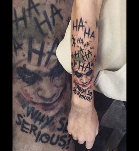 Joker Tattoo Arm, Joker Arm Tattoo, Joker Hahaha Tattoo, Ha Ha Ha Joker Tattoo, Why So Serious Tattoo, Horror Sleeve, Calf Tattoos For Women, Tatts Ideas, Hahaha Joker