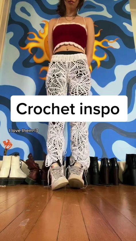 They took soo long to make but i love them<3 #crochetpants #crochetspi... | TikTok Spider Web Pants Crochet, Spider Web Pants, Pants Crochet, Crochet Pants, Spider Web, I Love, Crochet, Pants, Trousers