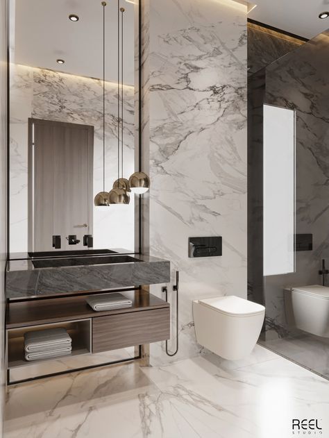 Modern Luxury Bathroom Marble, Modern Bathroom Design Marble, Elegant Bathroom Design Modern, Elegant Bathroom Luxury Modern, Modern Bathroom Design Latest Trends, New Classic Bathroom, Bathrooms Luxury Modern, Contemporary Guest Bathroom, Bathroom Luxury Modern