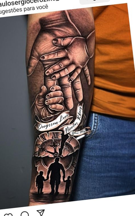 Tattoo Ideas For Men Family, Father And Son Tattoo Design, Son Tattoo For Dad, Forarm Tattoos Mens, Daughter Tattoo For Father, Mens Sleeve Tattoo Ideas, Mother And Son Tattoo Ideas, Tattoo Pierna, Family Tattoos For Men