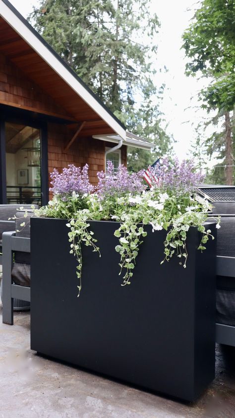 how to arrange garden containers - My Sweet Savannah Planters On Deck, Tall Planter Boxes, Rectangular Planter Box, Deck Planters, Rectangle Planters, Porch Flowers, Rectangular Planters, Window Box Flowers, Balcony Plants