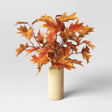 Large Oak Leaf Potted Arrangement - Threshold™ | Target Target Decor, Faux Pumpkins, Fall Garland, Pumpkin Cream, Oak Leaf, Velvet Throw, Table Top Display, Velvet Throw Pillows, Ceramic Pot