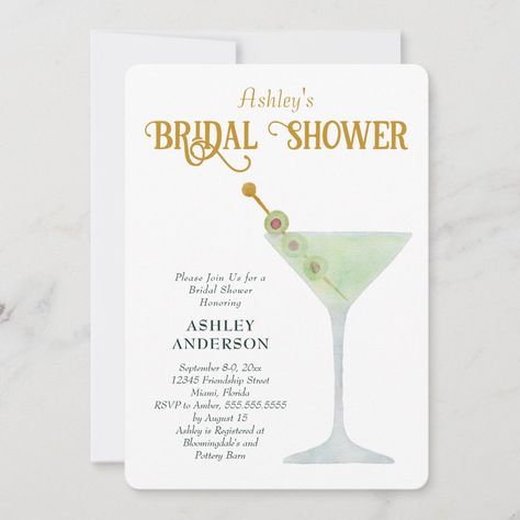 Martini Bridal Shower Invite, Cocktail Shower Invitation | #summerbridalshowerinvitation #bacheloretteweekendinvitation #cocktailbridalshowerinvitation #beachbridalshowerinvitation #martinibridalshowerinvitation #cocktailpartybridalshower #dirtymartinibridalshowerinvitation #martinibridalshower #girlsnightoutbridalshower Martini Bridal Shower Theme, Martini Bridal Shower Ideas, Bridal Shower Cocktail Party, Ashley Anderson, Cocktail Party Invitation, Bachelorette Party Invitations, Bach Party, Romantic Garden, Bridal Shower Theme