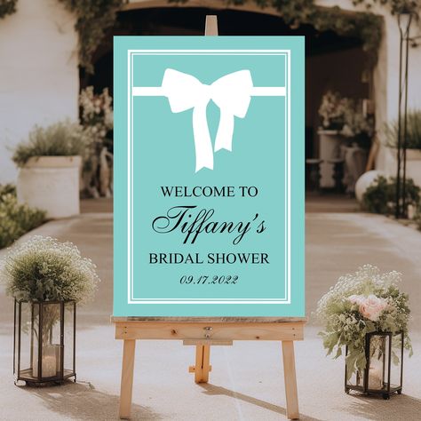 Breakfast at Tiffany's Bridal Shower Welcome Sign, Bridal Shower Decor, Foam Board Sign Tiffany Decor, Blue Bridal Shower Decorations, Breakfast Theme, Tiffany Themed Bridal Shower, Bridal Party Sign, Box Centerpiece, Tiffany Bridal Shower, Tiffany's Bridal, Bridal Shower Wine