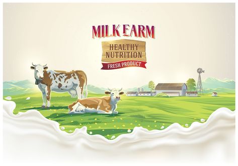 Natural farm milk food poster design vector 01 Cows Background, Milk Poster Design, Milk Poster, Milk Drawing, Cleanser Products, Milk Photography, Two Cows, Clean Eating Soup, Milk Art