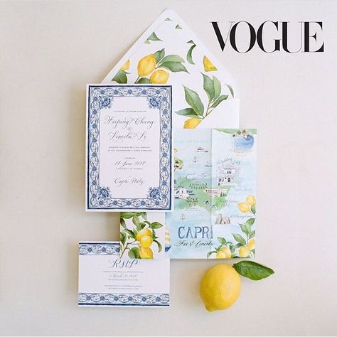 Capri Italy wedding invitation with lemons, map and blue tiles Calligraphy Illustration, Foil Pressed Wedding Invitations, Vogue Wedding, Beach Wedding Invitations, Destination Wedding Invitations, Beautiful Wedding Invitations, Invitation Inspiration, Fun Wedding Invitations, Wedding Favors For Guests