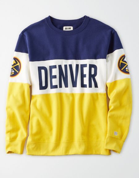 Denver Nuggets Outfit Women, Basketball Jersey Outfit Women, Jersey Outfit Women, Nuggets Basketball, Basketball Jersey Outfit, Colorblock Sweatshirt, Letter Sweatshirt, Men Closet, Ae Jeans