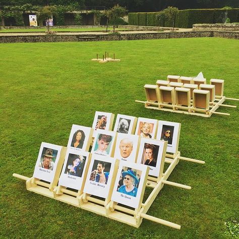 Giant Guess Who, Party Rental Ideas, Garden Party Games, Diy Yard Games, Giant Games, Garden Games, Wedding Activities, Yard Games, Lawn Games