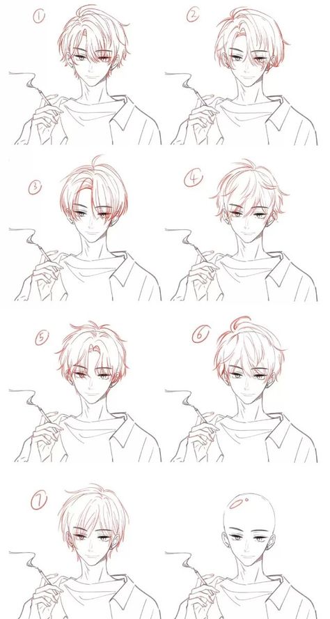 Anime Hair References Male, Demon Familiar, Hair Drawing Reference, Boy Hair Drawing, Pelo Anime, الفن الرقمي, Drawing Hair Tutorial, Male Hair, Seni Dan Kraf