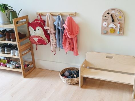 Links — Montessori in Real Life Montessori Get Ready Station Bedroom, Montessori Shoe Area, Montessori Front Entrance, Montessori Coat Hooks, Montessori Small Bedroom, Montessori Storage Ideas, Montessori Bedroom Ikea, Montessori Coat Rack, Montessori Bedroom Design