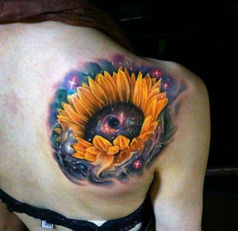 Sunflower Tattoo Meaning, Sunflower Tattoo Sleeve, Galaxy Tattoo, Sunflower Tattoos, Sunflower Tattoo Design, Tattoo Desings, Sunflower Tattoo, Cover Up Tattoos, Custom Tattoo