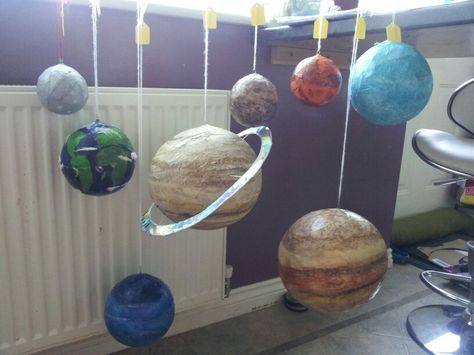 Paper Mache Planets Solar System, Papier Mache Planets, Paper Mache Planets, Planet Model, Diy Solar System, Planet Crafts, Chemistry Projects, Planet Party, Making Paper Mache