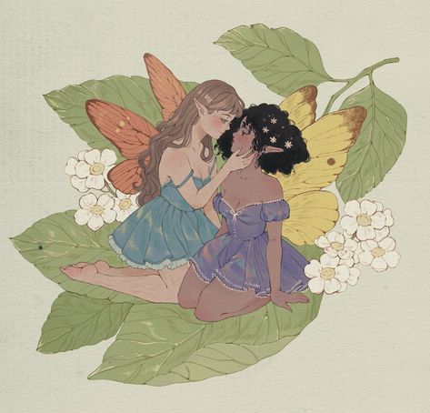 Karlovy ☽ on Twitter: "No more twitter crop to hide my lovely lesbian fairies 🌷✨… " Fairy Girls, Lesbian Art, Fairy Aesthetic, Lgbt Art, Queer Art, Arte Sketchbook, Dessin Adorable, Fairy Art, Gay Art