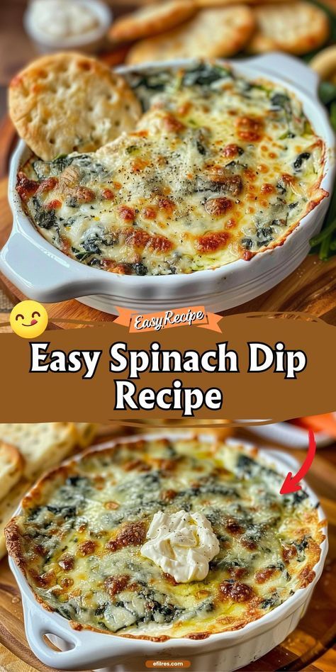 Warm up your snack time with our Spinach Dip, a creamy blend of spinach, cheeses, and spices, baked until golden and bubbly. Perfect for dipping your favorite crackers or veggies, this dip is a must-have at any gathering or a quiet evening at home. Simple, savory, and oh so satisfying! #SpinachDip #AppetizerIdeas #CreamyDip Spinach Dip Oven, Mellow Mushroom Spinach Dip Recipe, Hot Spinach Dip Recipe Easy, Easy Spinach Dip Recipe, Spinach Dip Recipe Easy, Fresh Spinach Dip, Hot Spinach Dip Recipe, Warm Spinach Dip, Homemade Spinach Dip