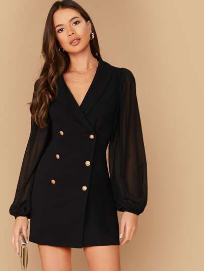 Suit Like Dress, Blazer Dresses For Women, Black Suit Dress Women, Black Dress Long Sleeve Outfit, Outfit With Blazer For Women, Plain Black Dress Outfit, Blazer Long Dress, All Black Elegant Outfit, Black Blazer Dress Outfit