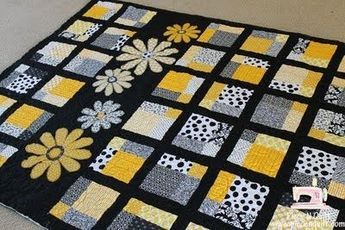 black white and yellow. Like the pattern, but I'd change the yellow to another color. Colchas Quilting, Black And White Quilts, Yellow Quilts, Quilt Modernen, White Quilts, Grey Quilt, Jellyroll Quilts, Sewing Quilts, Quilts To Make