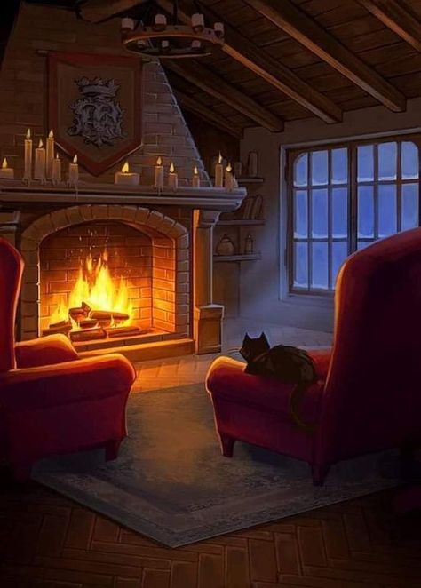 Cats Drawings, Fireplace Drawing, Interior Illustration, Christmas Fireplace, Diy Bathroom Decor, Cozy Fireplace, Cozy Place, Art Base, Cool Backgrounds