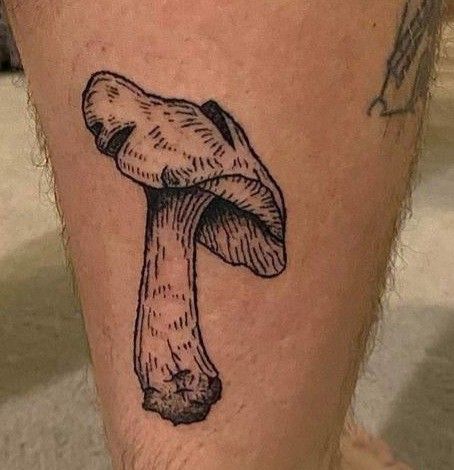 Woodcut Mushroom Tattoo, Turkey Tail Mushroom Tattoo, Dark Mushroom Tattoo, Moss Tattoo, Tat Inspiration, Etching Tattoo, Woodcut Tattoo, Mushroom Tattoo, Mushroom Tattoos