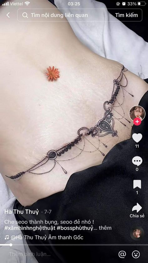 Belly Chain Tattoo, Mommy Makeover Tattoo Cover Up, Arm Lift Scar Tattoo Cover Up, C Section Tattoo Cover Up, C Section Scar Tattoo, C Section Tattoo, Recovery Tattoos, Daisy Chain Tattoo, Waist Tattoo