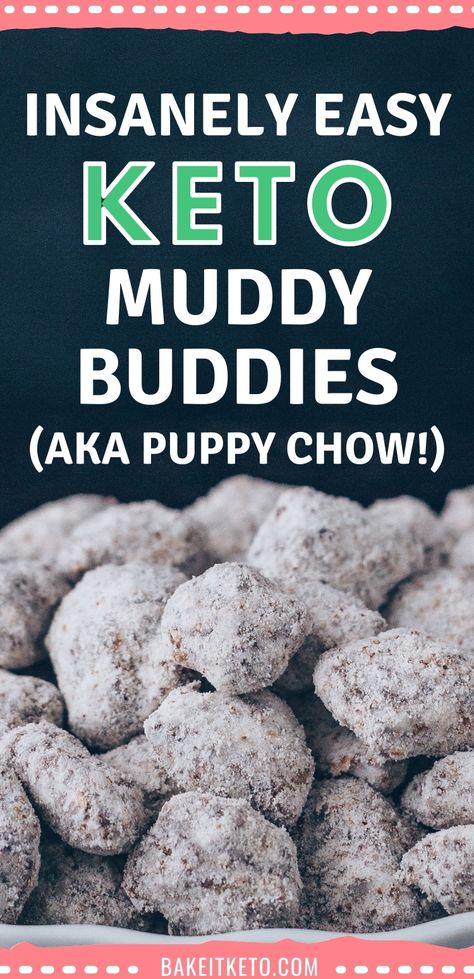 Low carb muddy buddies (aka puppy chow) - the BEST easy, no bake keto treat for Christmas and the holidays. Sugar free and gluten free too! Chex Mix Puppy Chow, Chex Mix Recipe, Muddy Buddies Recipe, Sugar Free Snacks, Keto Christmas, Chex Mix Recipes, Muddy Buddies, Low Carb Snack, Fat Bomb Recipe