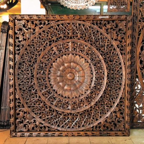 Large Hand carved wall art panel from Thailand Teak Wood Carving Perfect for Room Decorating (6'x6' ft. Extra thick Light brown colour) Hand Carved Headboard, Teak Wood Art, Teak Wall Art, Wooden Wall Art Panels, Wood Art Panels, Carved Wall Art, Carved Headboard, Carved Wood Wall Art, Rustic Headboard