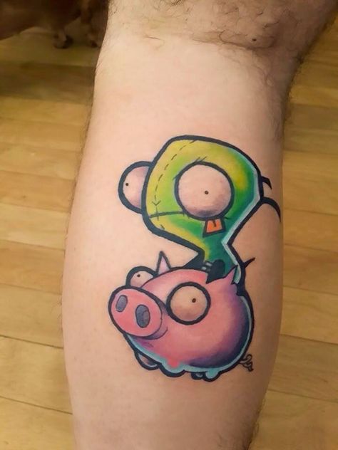 Zim Tattoo, Emo Tattoos, Army Tattoos, Nerd Tattoo, Bestie Tattoo, Girl Arm Tattoos, Funky Tattoos, Cartoon Character Tattoos