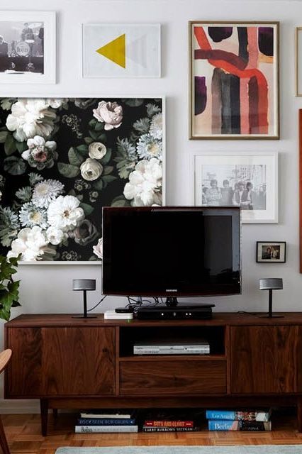 Decorating Around The Tv On The Wall, Mirror Behind Tv, Gallery Wall Behind Tv, Art Behind Tv, Art Around Tv On Wall, Art Around Tv, Wall Behind Tv, Tv Gallery Wall, Decor Around Tv