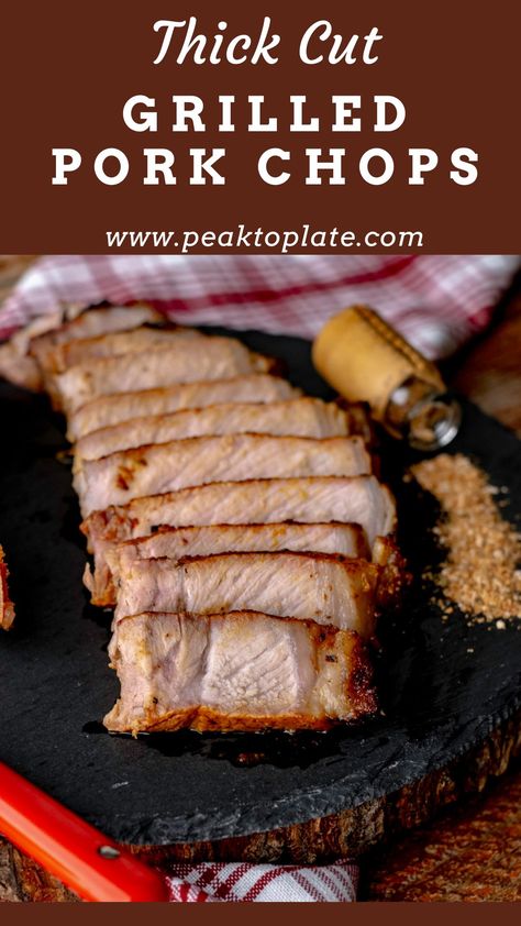 Grilled Thick Cut Pork Chops Grilled Thick Pork Chops, Grilling Thick Pork Chops, Homemade Bbq Rub, Thick Pork Chops, Brine For Pork, Thick Cut Pork Chops, Mustard Pork Chops, Pork Chop Recipes Baked, Easy Pork Chop Recipes