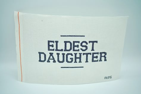 "TITLE: Eldest Daughter Stitch Count: 18 Design Size: 6.5\" x 3.5\" Please take a moment to read the following information before purchasing this handmade needlepoint item: Handcrafted Nature: This needlepoint design is meticulously crafted by hand, which means there may be slight variations in color, texture, and stitch count.  Customization: If you are interested in customizing this needlepoint design with specific colors, or other details, please contact me. I am happy to discuss your prefere Funny Needlepoint, Eldest Daughter, Floral Texture, Needlepoint Designs, Favorite Daughter, Flower Canvas, Needlepoint Canvases, Support Handmade, Colorful Paintings