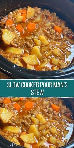 Ground Beef Stew, Poor Mans Stew, Hp Sauce, Crockpot Recipes Beef Stew, Potatoes And Carrots, Slow Cooker Stew, Crockpot Soup Recipes, Poor Man, Beef Casserole Recipes