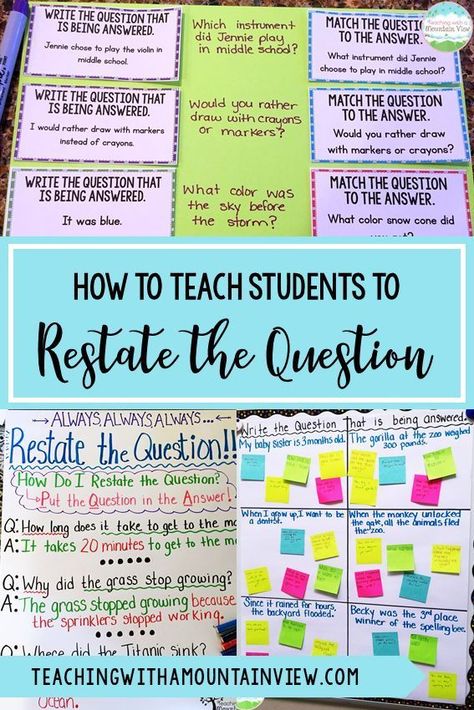 Restating The Question, Restate The Question, 5th Grade Writing, 3rd Grade Writing, 6th Grade Reading, 4th Grade Writing, Middle School Writing, Middle School Reading, 5th Grade Reading